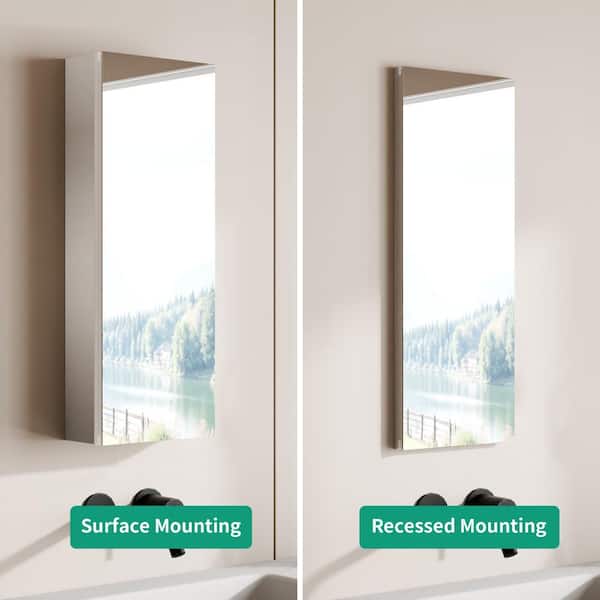 GroGro 12 in. W x 32 in. H Rectangular Aluminum Recessed/Surface Mount Single Medicine Cabinet with Mirror