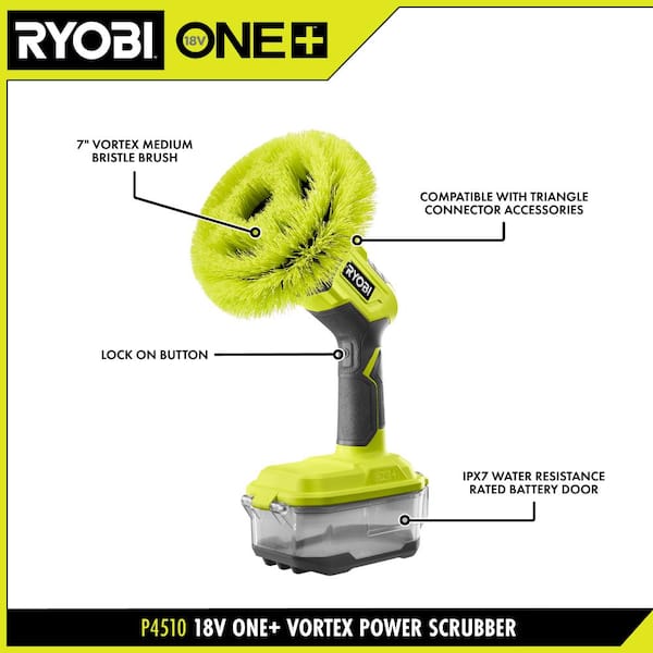 RYOBI ONE+ 18V Cordless VORTEX Power/Electric Scrubber Kit with