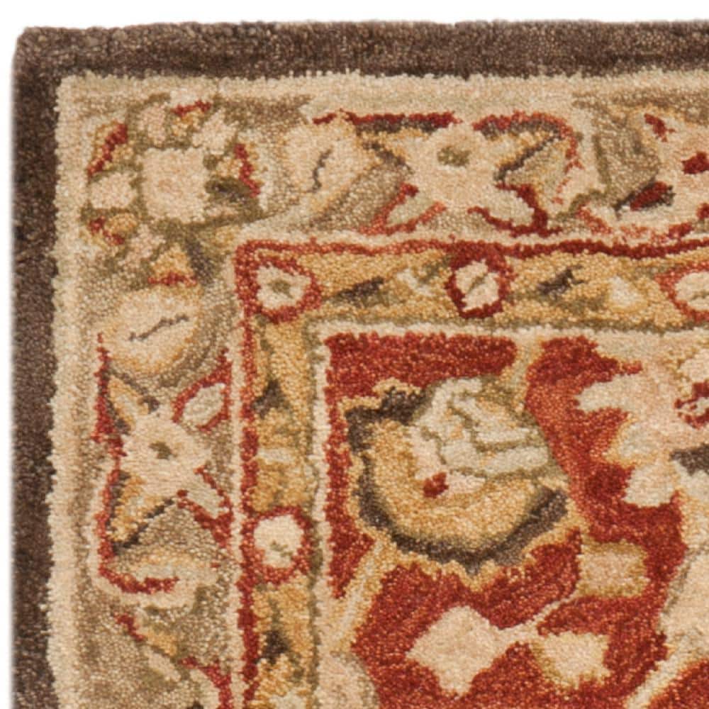 Handmade Rust and Green Floral Wool Runner Rug