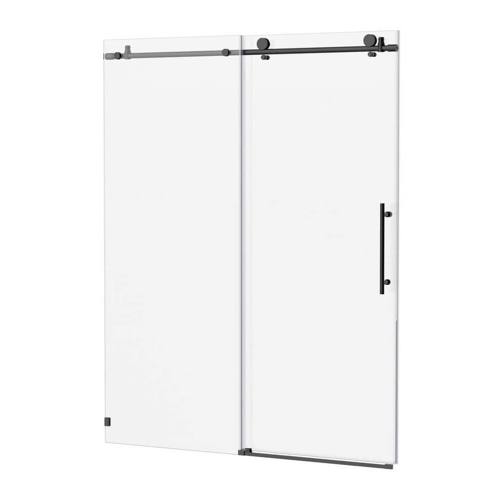 56 in.-60 in. W x 76 in. H Frameless Sliding Shower Door in Chrome Matte Black with Tempered Glass with Buffer Design price history on PriceWatchPro