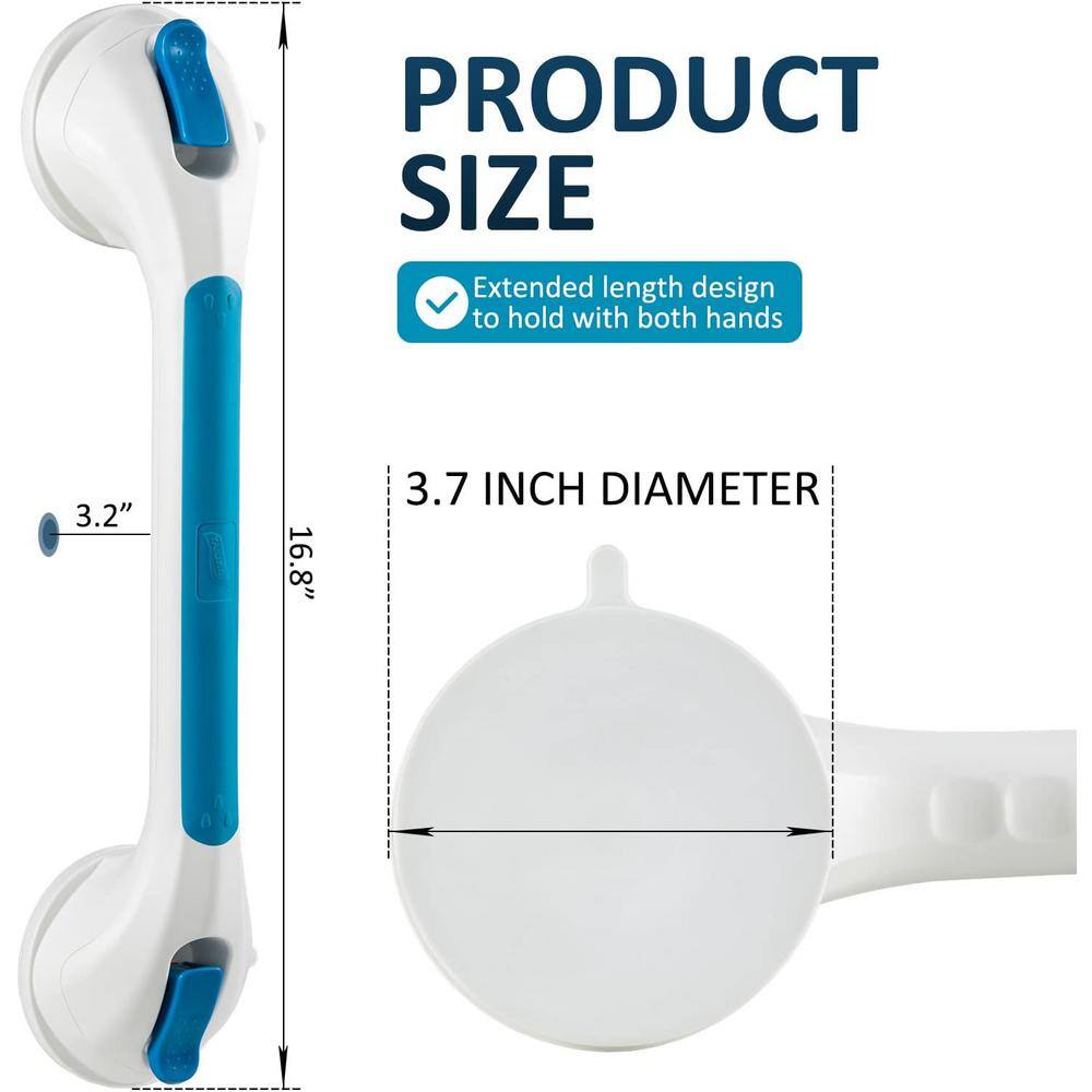16.8 Inch Blue and White Plastic Shower Grab Bars, 2-Pack