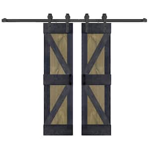 K Series 48 in. x 84 in. Aged Barrel/Carbon Gray Finished DIY Solid Wood Double Sliding Barn Door With Hardware Kit