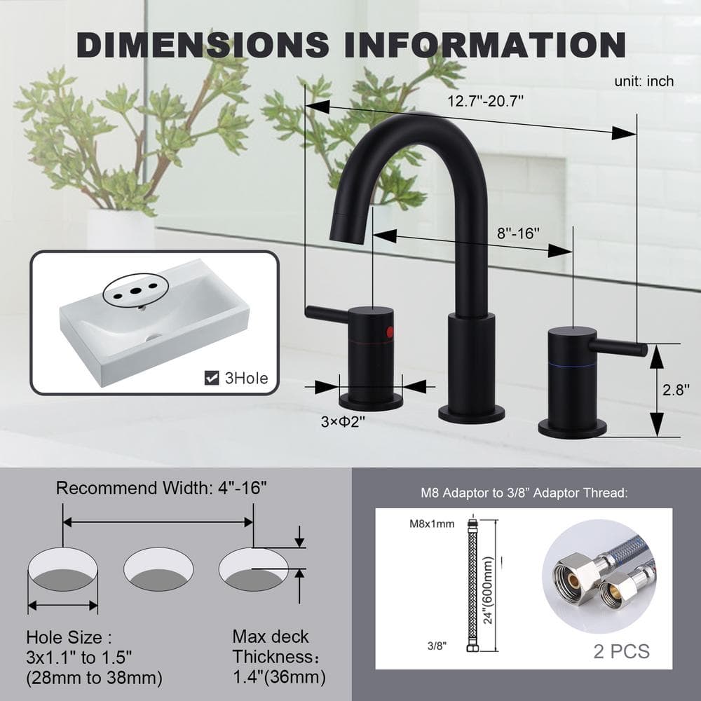Matte Black 8-Inch Widespread Double Handle Bathroom Faucet