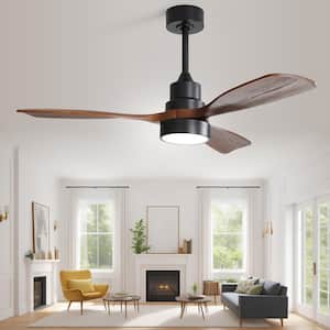48 in. Indoor/Outdoor Wood Black Ceiling Fan with 3 Color LED Light and 6 Speed DC Motor