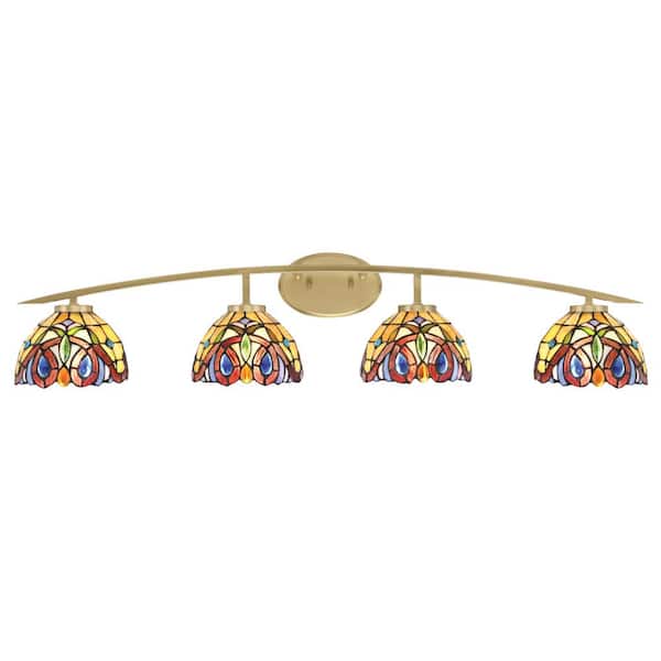 Unbranded Siena 40 in. 4-Light Vanity Light New Age Brass with Lynx Art Glass Shades