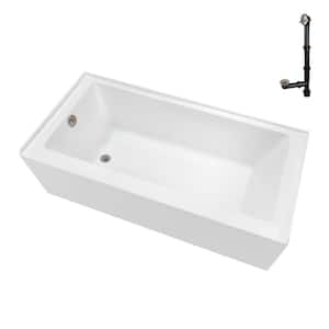 66 in. x 32 in. Soaking Acrylic Alcove Bathtub with Left Drain in Glossy White, External Drain in Brushed Nickel