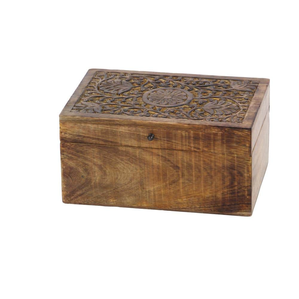 Rustic Mango Wood Floral Carved Lidded Box Set