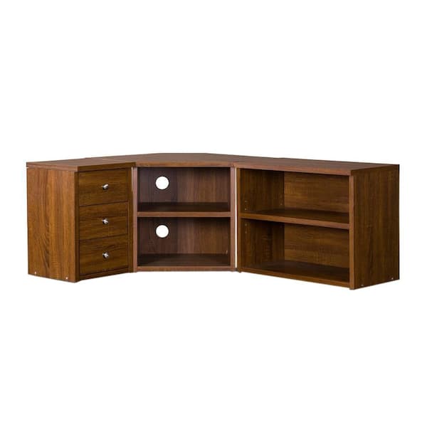 Baxton Studio Commodore 55 in. Brown Wood Corner TV Stand with 3