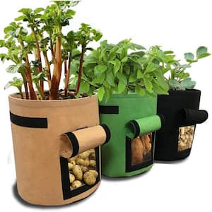 7 Gal. Black Brown Green Potato Grow Bags, Vented Waterproof Fabric Sweet Potato Pots, (3-Pack)
