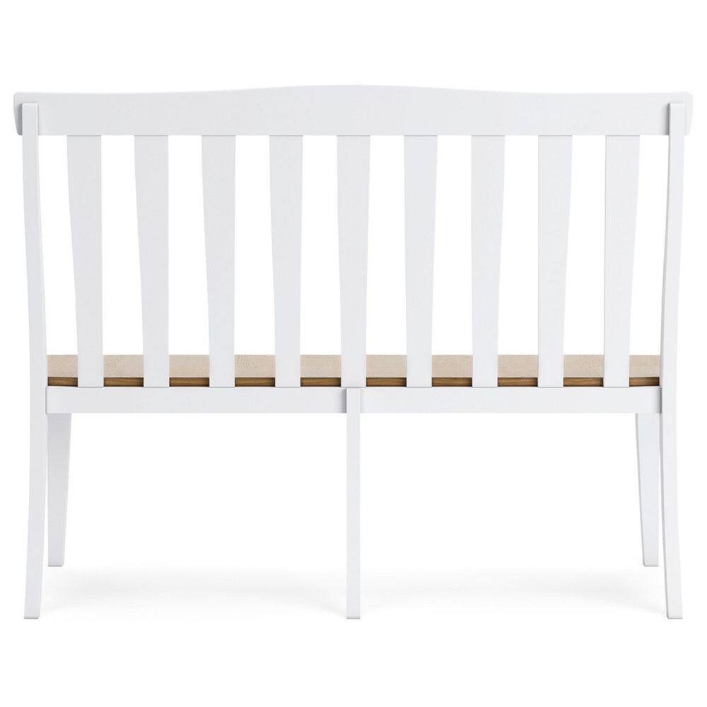 White and Natural Wood Slat-Back Dining Bench