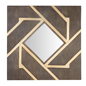 Medium Square Brown Modern Accent Mirror with Gold Inlay (30 in. H x 30 in. W)