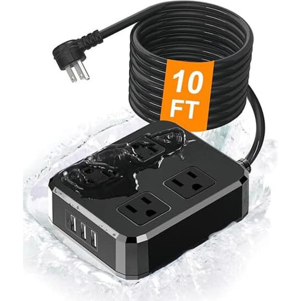 10 ft. Outdoor Power Strip Weatherproof Extension Cord, with 4 Wide Outlet with 3 USB Ports