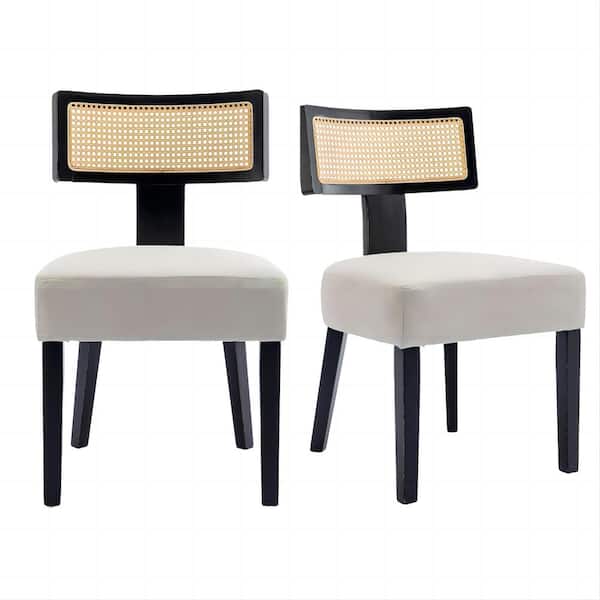 HOMEFUN Mid Century Beige Linen Armless Rattan Farmhouse Dining Chairs Set of 2 HFHDSN671BG