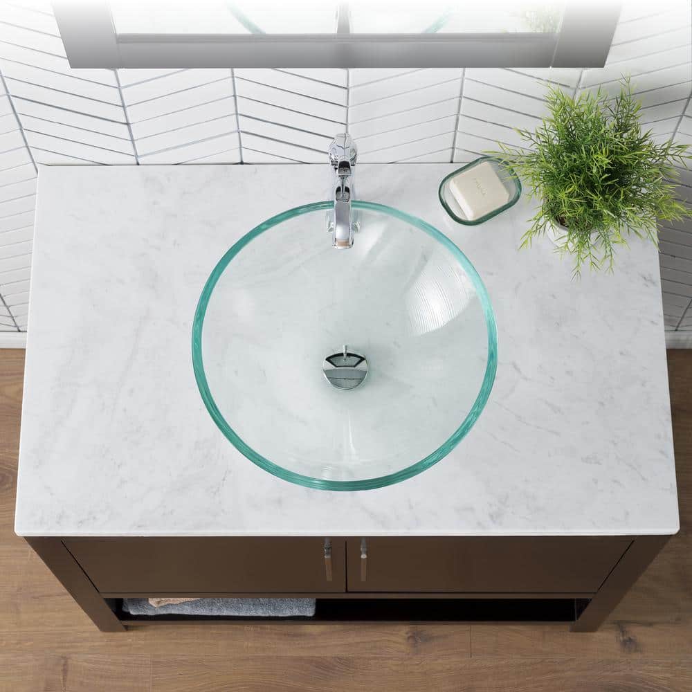 Clear Round Tempered Glass Vessel Sink, 14 inch
