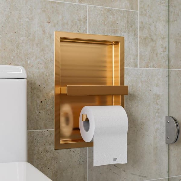 Brushed Gold 14.5 in. x 10 in. x 1.75 in. Stainless Steel Bathroom Shelf