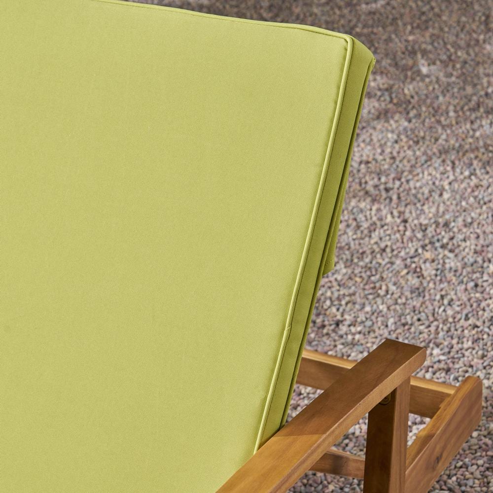 Scandinavian Teak Brown Double Chaise Lounger with Green Cushions