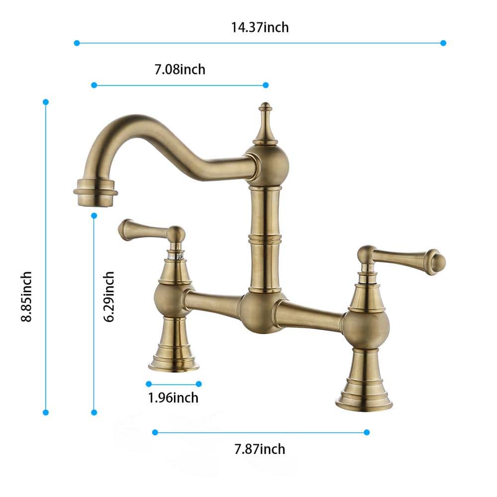 Brushed Gold Double Handle High-Arc Wall Mount Kitchen Faucet