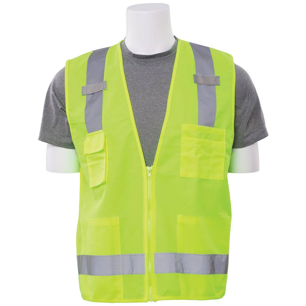 Erb S5 2x Class 2 Poly Tricot Mesh Surveyor Hi Viz Lime Vest The Home Depot