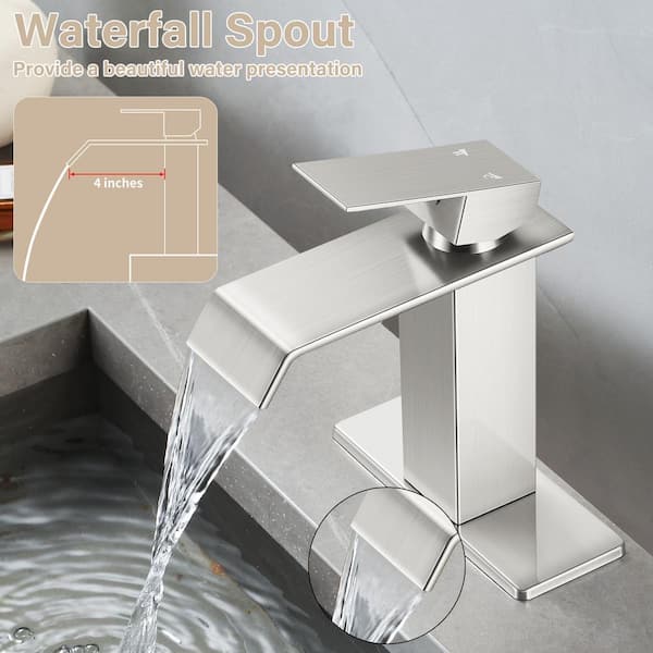 Waterfall Single Hole Single-Handle Low-Arc Bathroom Faucet in Brushed Nickel