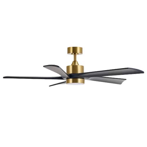 52 in. 5-Blade Indoor Matte Black Modern Standard Ceiling Fan with LED Light Solid Wood Blades Lighting