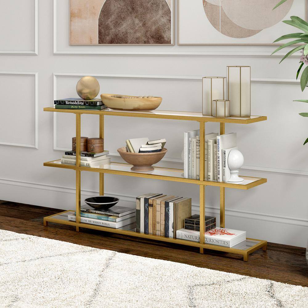Greenwich Cantilevered Brass Console Table with Tempered Glass