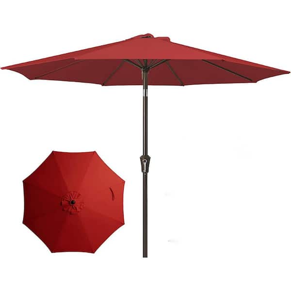 Cubilan 9 ft. Outdoor Patio Umbrella Outdoor Table Umbrella with Push Button Tilt and Crank in Red