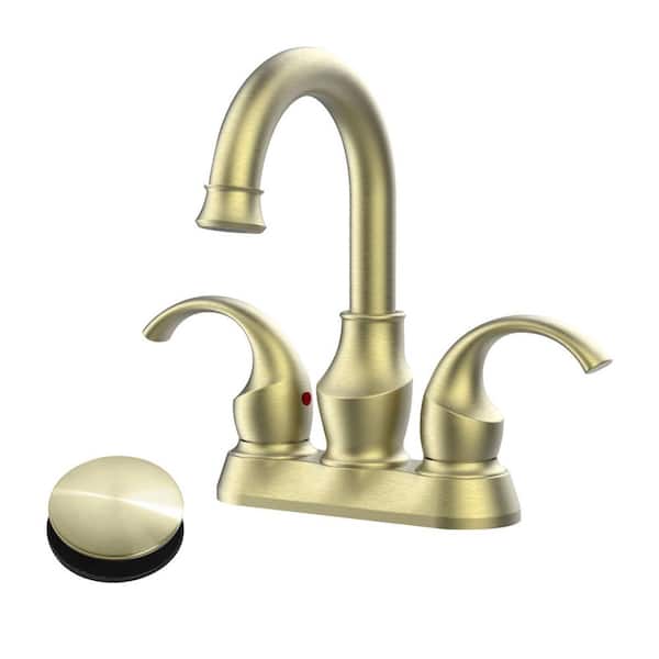 cobbe Rotatable 4 in. Centerset Double Handle Bathroom Faucet with Drain Kit Included in Brushed Gold