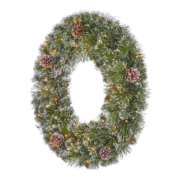 Costway 30  Pre-lit Artificial Christmas Wreath w/Dry Straw Bow & Pine  Cones CM23617 - The Home Depot