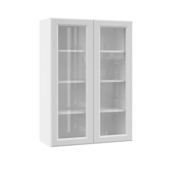 Hampton Bay Designer Series Elgin Assembled 36x30x12 in. Wall Kitchen Cabinet with Glass Doors in White