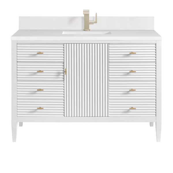 James Martin Vanities Martin 48.0 in. W. x 23.5 in. D x 34.06 in. H Single Bathroom Vanity in Bright White with White Zeus Quartz Top
