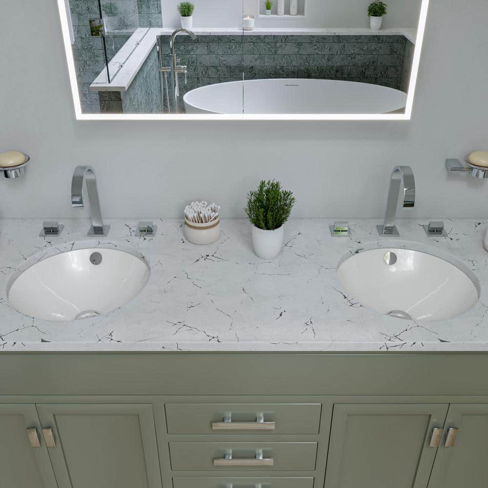 White Ceramic Round Undermount Bathroom Sink with Overflow