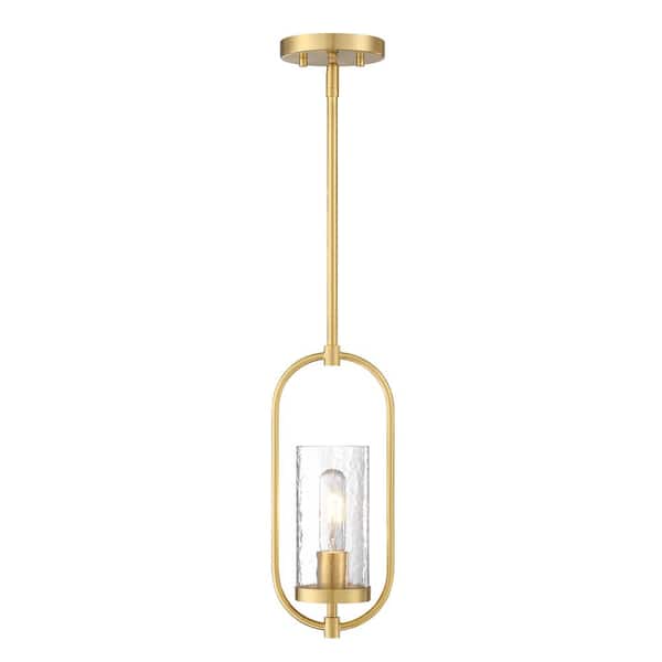 Designers Fountain Kinona 60-Watt 1-Light Brushed Gold Mid-century Pendant Light with Clear Water Glass Shade and No Bulbs Included