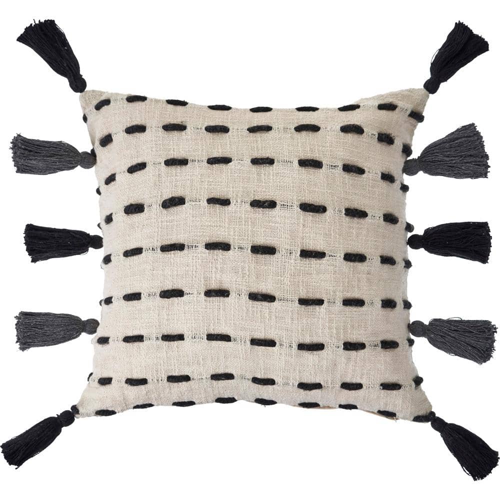 Stripe Black / Cream 20 in. x 20 in. Tassel Polyfil Standard Indoor Throw P
