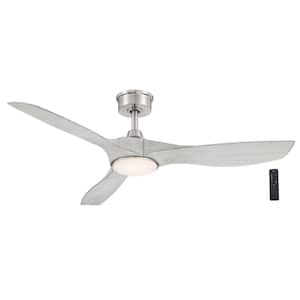 Marlon 52 in. Integrated LED Indoor Brushed Nickel Ceiling Fan with Light Gray Blades and Remote Control