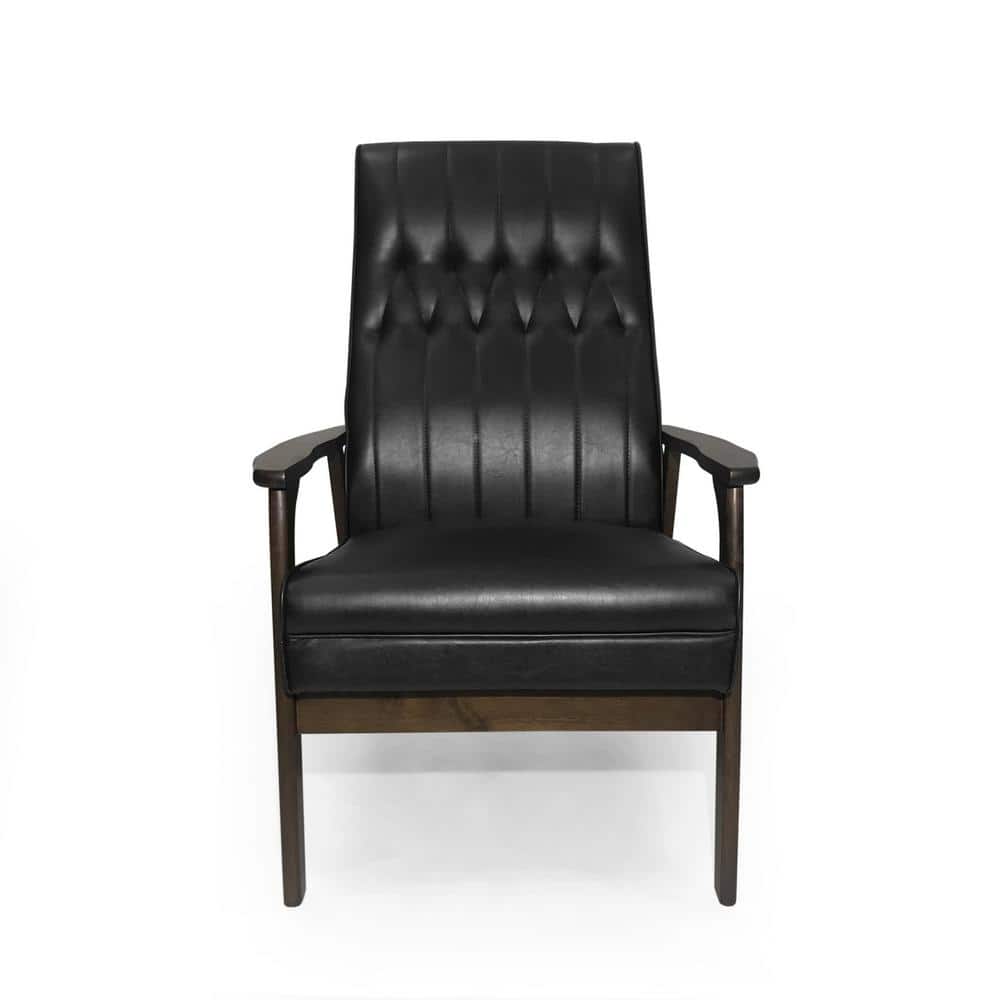 Matte Black Square Arm Faux Leather Accent Chair