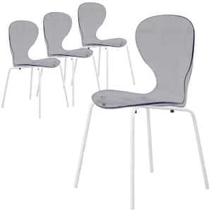 Oyster Dining Chair Stackable Curved Back with Stainless Steel White Base Set of 4