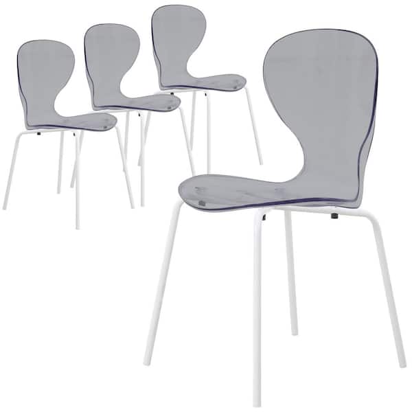 Leisuremod Oyster Dining Chair Stackable Curved Back with Stainless Steel White Base Set of 4