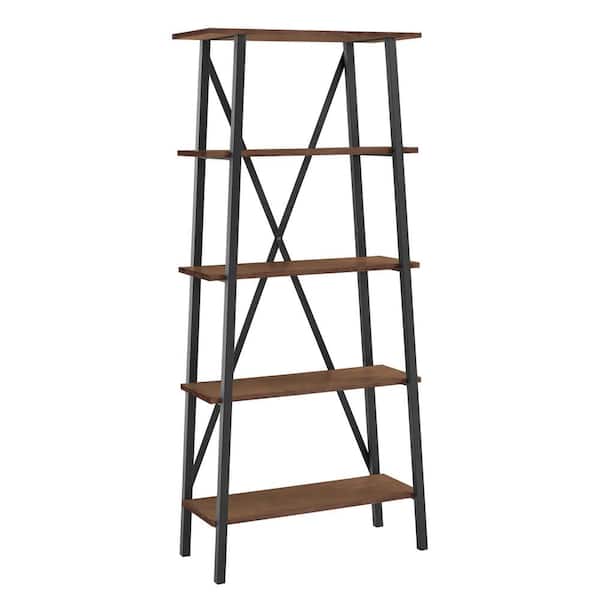 HomeSullivan 72 in. Brown Rustic X-Base 4-Shelf Standard Bookcase