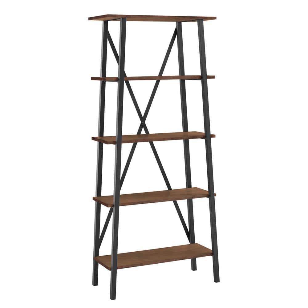 72 in. Brown Rustic X-Base 4-Shelf Standard Bookcase