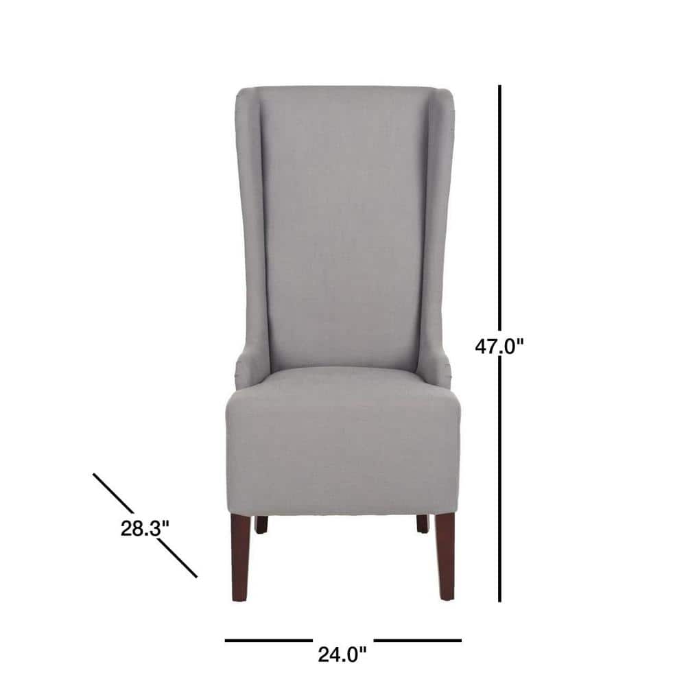 High-Back Arctic Grey Linen Upholstered Side Chair with Cherry Mahogany Legs