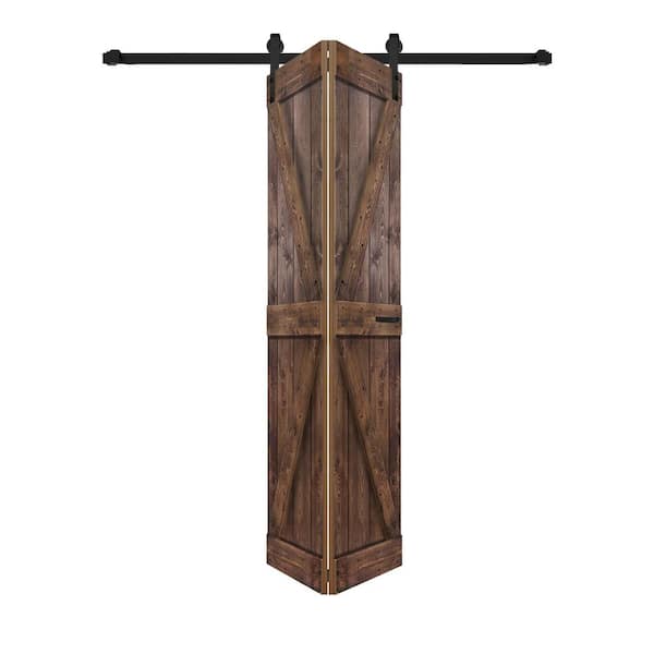 K Style 48 in. x 80 in. 24 in. x 80 in. x 2-Panels Dark Walnut Solid Core Wood Bi-Fold Door Hardware Kit-Assembly Needed