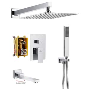1-Spray Patterns 3-Function 10 in. Wall Mounted Dual Shower Heads with Handheld and Tub Faucet in Chrome