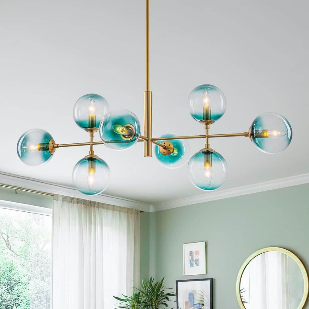 HUOKU Dimma 8-Light 43.3-in.W Brushed Gold with Gradient Blue