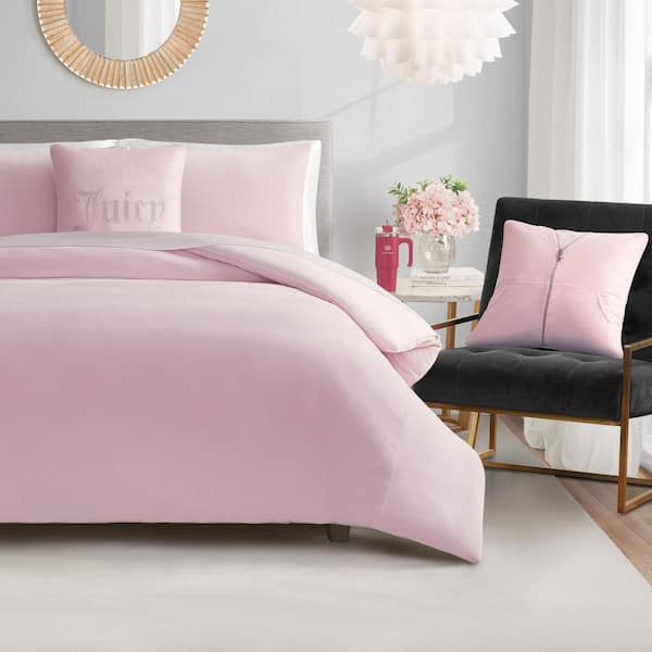 JUICY COUTURE Solid Velour 4-Piece Marshmallow Pink Solid Color Polyester Twin/Twin XL Comforter Set