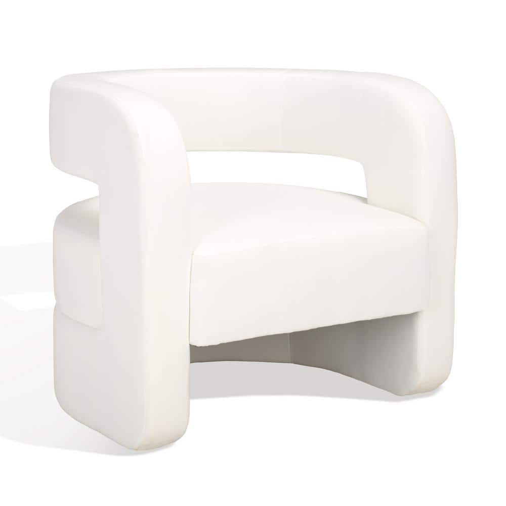 Modern White Linen Barrel Back Accent Chair