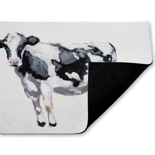 Simple Farmhouse Cow White 18 in. x 30 in. Polyester Non-Slip Outdoor Door Mat