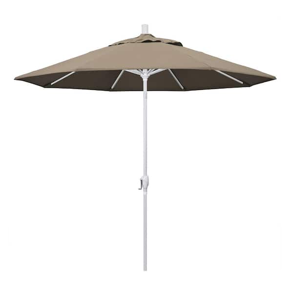 California Umbrella 9 ft. Matted White Aluminum Market Patio Umbrella Push Tilt in Taupe Pacifica