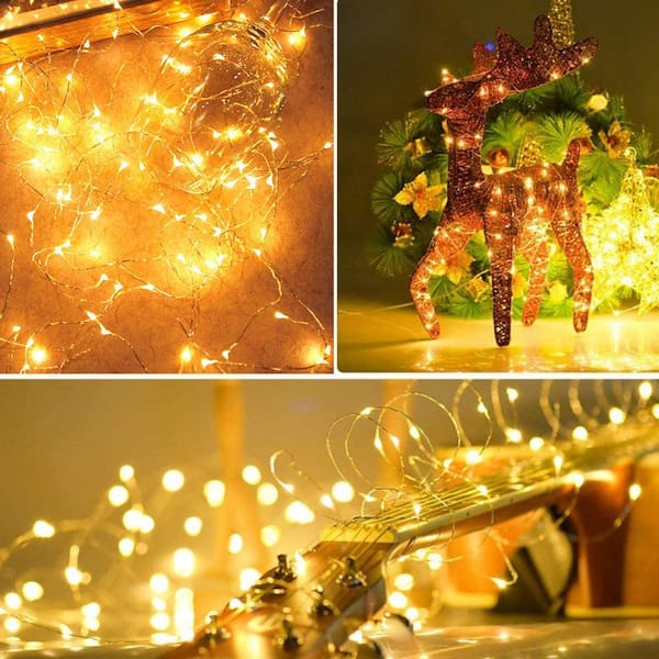 Energy Class A+++ Warm White REDSTORM Solar String Fairy Lights Outdoor 2-Pack Each 33ft/10m 100 LED 8 Modes Copper Wire for Christmas Decorations Tree Garde Home Yard Wedding Party