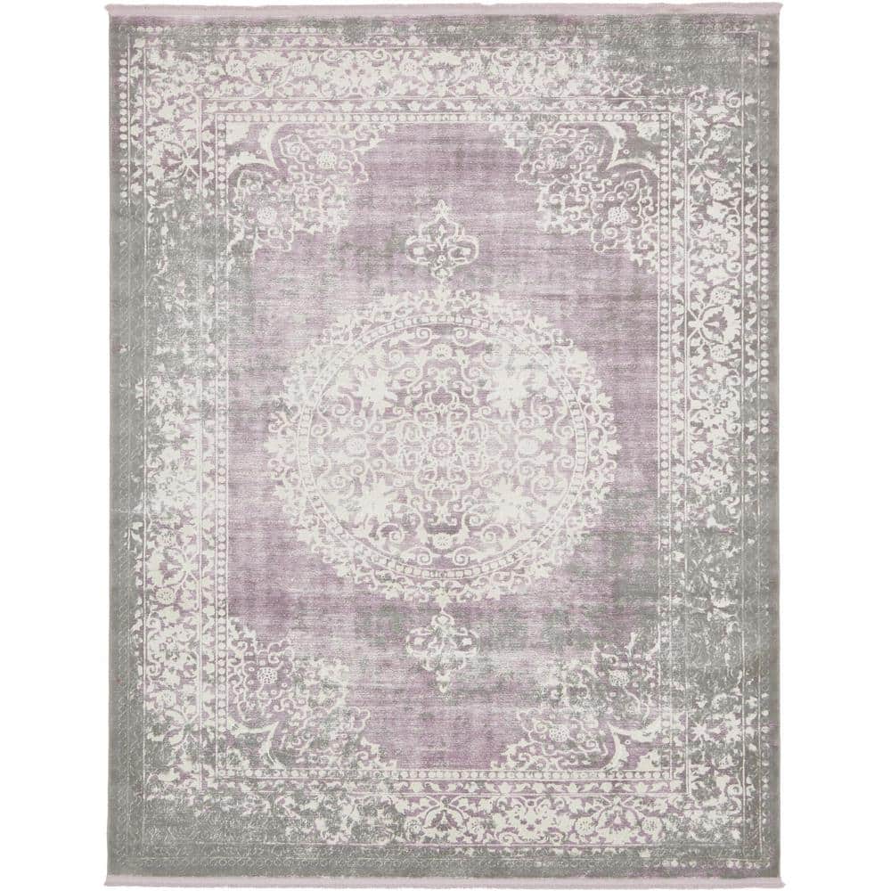 Olwen Purple and Gray Synthetic 8' x 10' Rectangular Area Rug