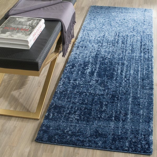 Retro Light Blue/Blue 2 ft. x 15 ft. Distressed Floral Runner Rug